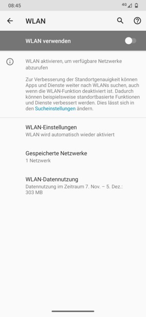 Schalten Sie WLAN verwenden ein
