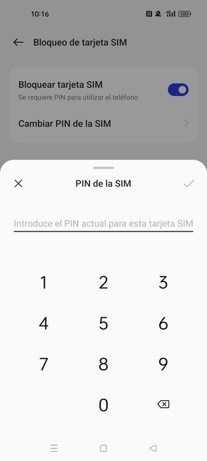 Introduzca PIN actual para esta tarjeta SIM y seleccione Aceptar