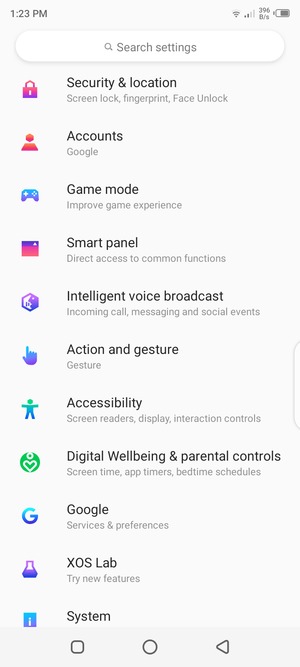 Scroll to and select Security & location