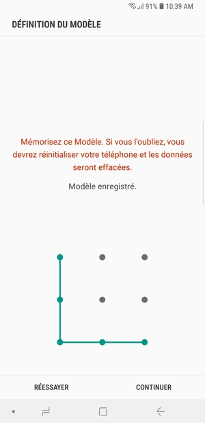 Dessinez un motif de déverrouillage et sélectionnez CONTINUER