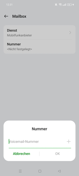 Geben Sie die Mailboxnummer ein und wählen Sie OK