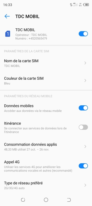 Sélectionnez Type de réseau préféré