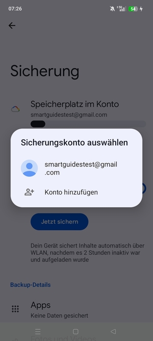 Wählen Sie Ihr Konto für Backup