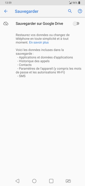 Activer le Sauvegarder sur Google Drive