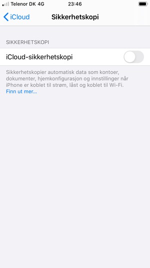 Angi iCloud-sikkerhetskopi til På