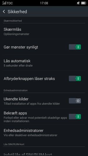Din telefon er nu sikret med en skærmlås