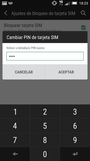 Confirme su nuevo PIN de tarjeta SIM y seleccione ACEPTAR
