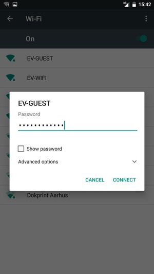 Enter the Wi-Fi password and select CONNECT