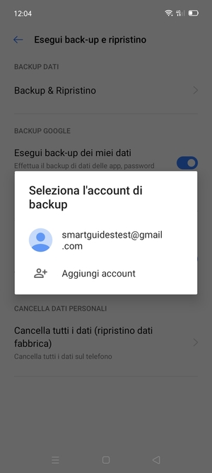 Seleziona il tuo account di backup