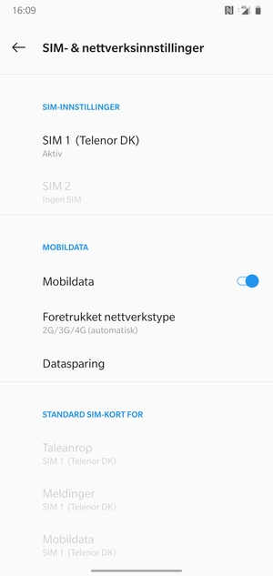 Velg SIM 1 eller SIM 2