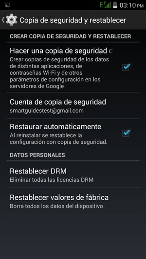 Seleccione Cuenta de copia de seguridad