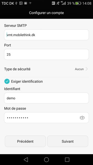 Saisissez l'adresse du serveur sortant
