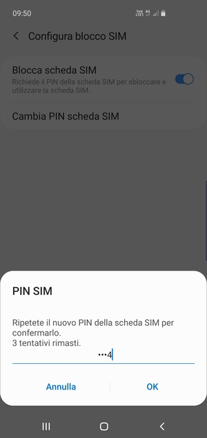 Conferma il nuovo PIN della scheda SIM e seleziona OK