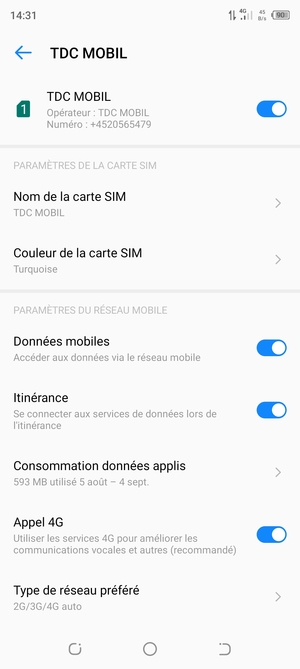 Activer ou désactiver Itinérance