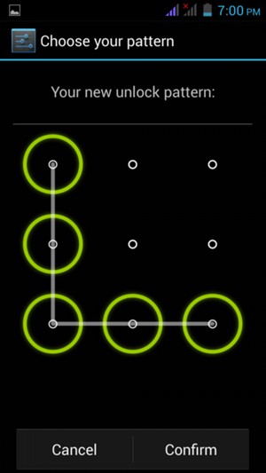 Draw the unlock pattern again and select Confirm