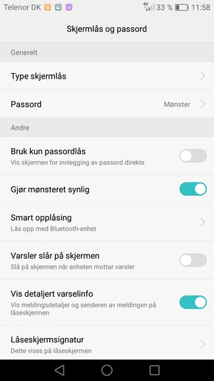 Telefonen din er nå sikret med en skjermlås