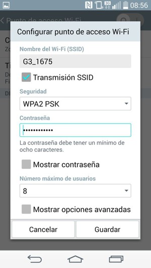 Introduzca una contraseña de al menos 8 caracteres y seleccione Guardar
