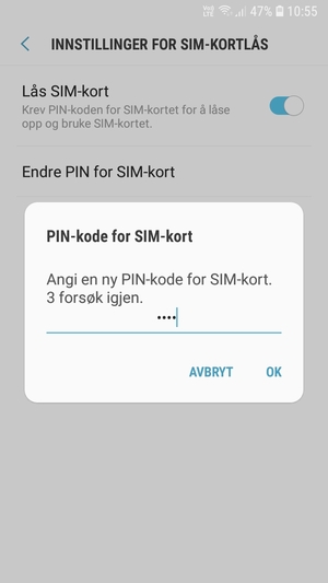 Skriv inn Ny PIN-kode for SIM-kort og velg OK