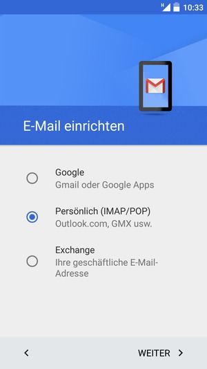Wählen Sie Persönlich (IMAP/POP) und WEITER
