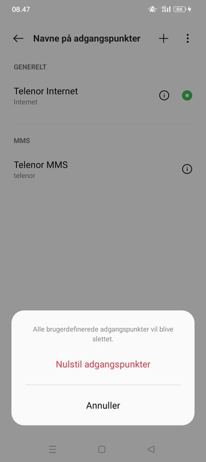 Vælg Nulstil adgangspunkter