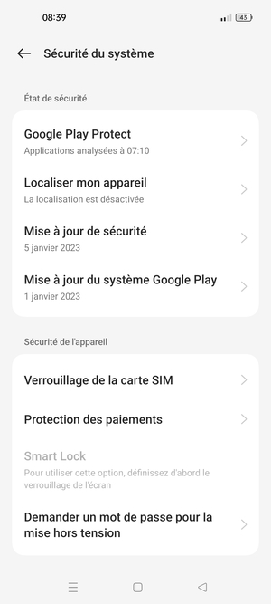 Sélectionnez Verrouillage de la carte SIM