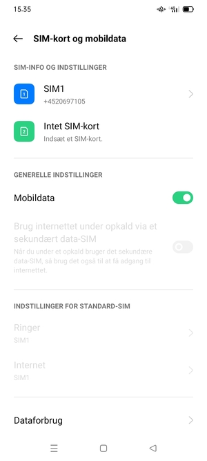 Vælg SIM1 eller SIM2