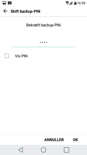 Bekræft din backup-PIN og vælg OK