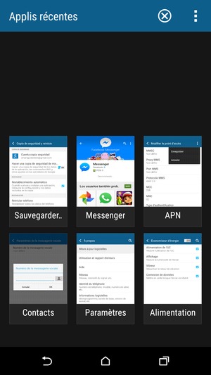 Sélectionnez l'icône X pour fermer toutes les applis en cours d'exécution