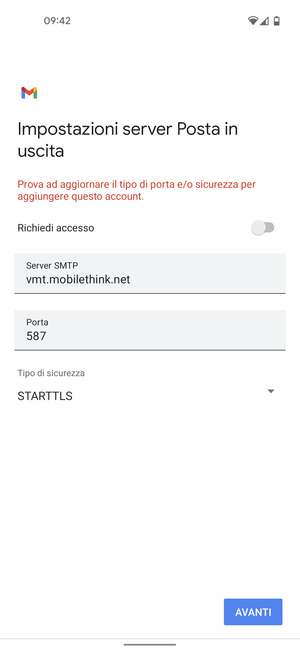 Seleziona Tipo di sicurezza