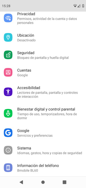 Desplácese y seleccione Información del teléfono