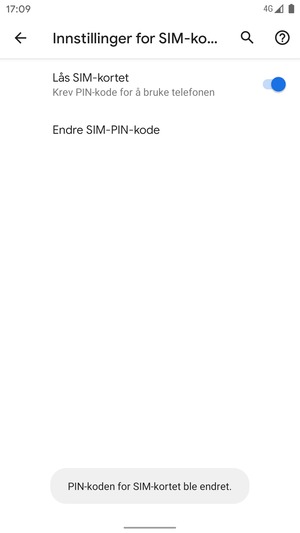 Din PIN-kode for SIM-kort er endret