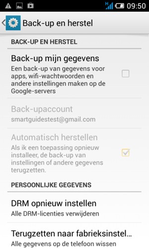 Vink het selectievakje Back-up mijn gegevens aan