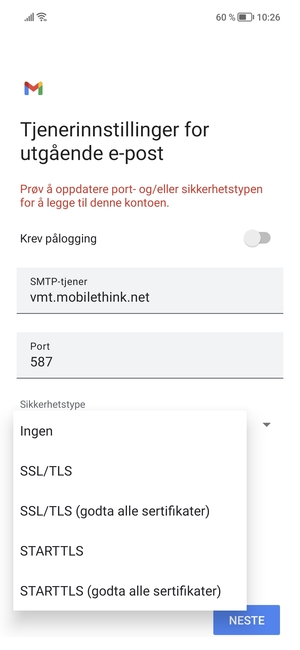Velg Ingen og NESTE