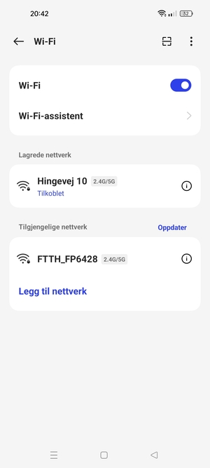 Du er nå koblet til Wi-Fi-nettverket
