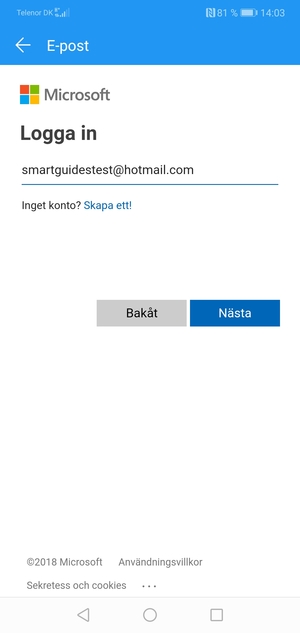 Ange din Hotmail-adress och välj Nästa