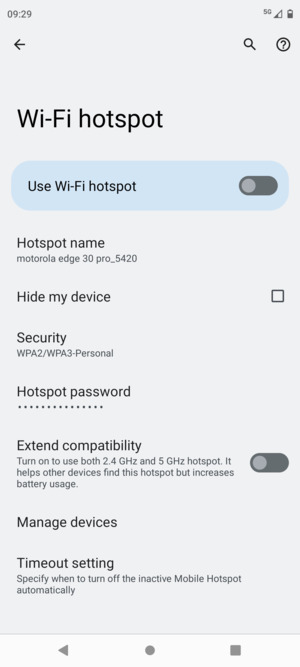 Select Hotspot password