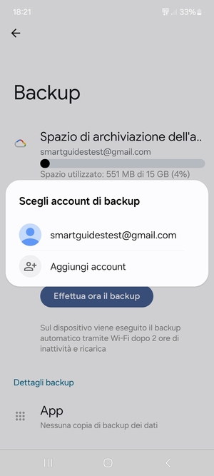 Seleziona il tuo account di backup