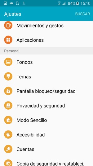 Desplácese y seleccione Seguridad / Pantalla bloqueo/seguridad