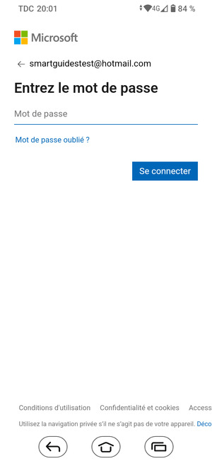 Saisissez votre mot de passe et sélectionnez Se connecter