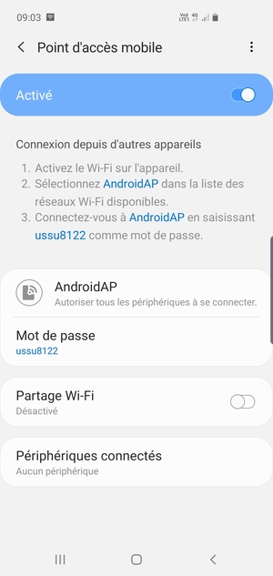 Votre téléphone est maintenant configuré pour être utilisé comme modem
