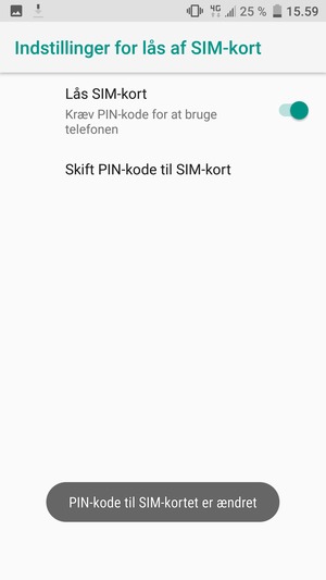 Din PIN-kode til SIM-kort er nu ændret