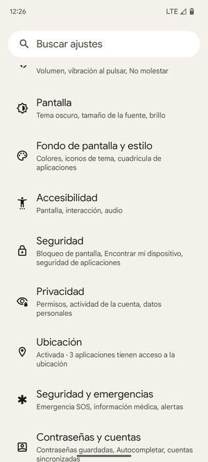 Desplácese y seleccione Seguridad