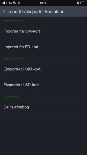 Vælg Importér fra SIM-kort