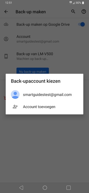Selecteer uw back-up-account