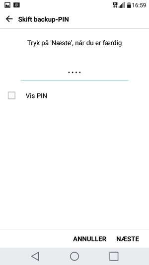Indtast en Backup-PIN og vælg NÆSTE