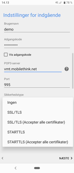 Vælg Ingen og NÆSTE