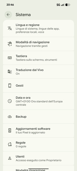 Seleziona Backup
