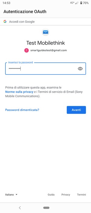 Inserisci la tua password di Gmail e seleziona Avanti