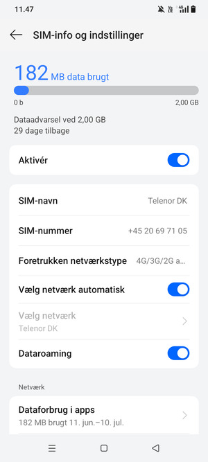 Slå Dataroaming til eller fra
