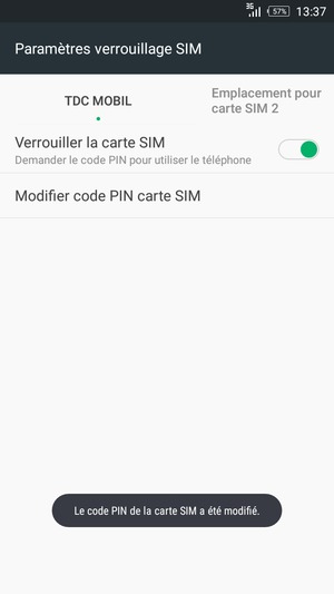Votre code PIN de la carte SIM a été modifié
